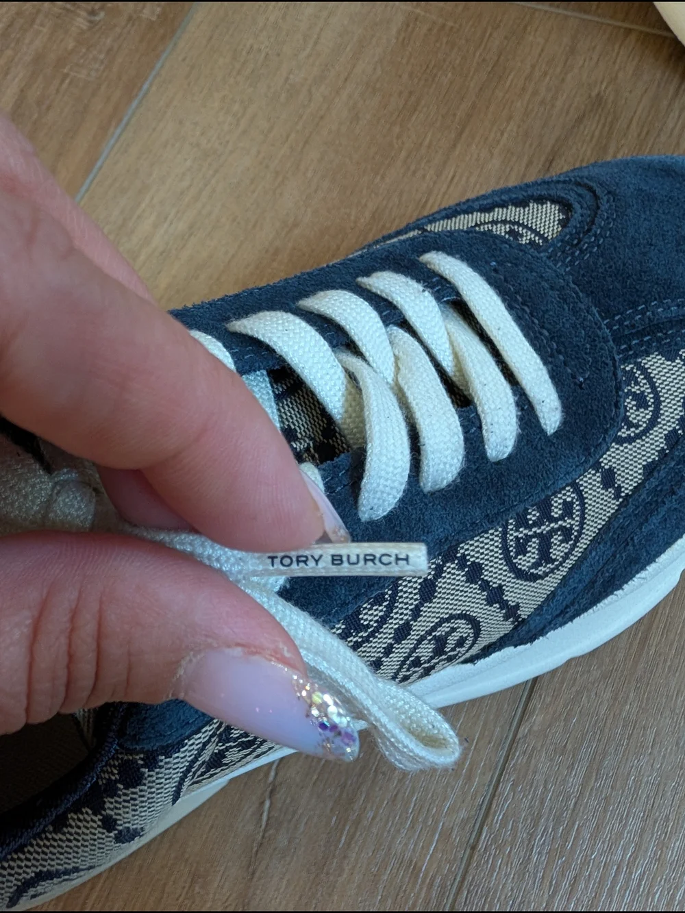 Tory Burch Navy Logo Good Luck Trainer Lace-Up Athletic Sneakers